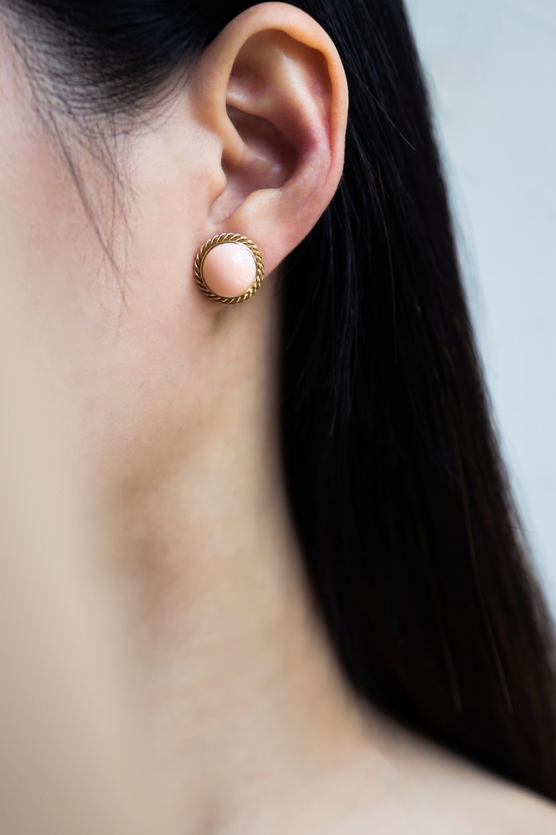 Angel's Skin Coral Ear Studs 18k