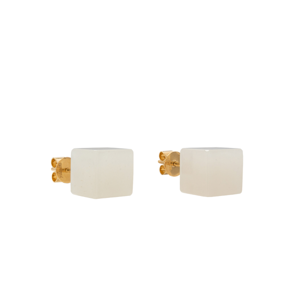 White Jade Cube Ear Studs 18k