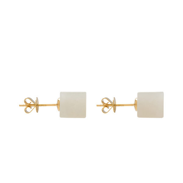 White Jade Cube Ear Studs 18k