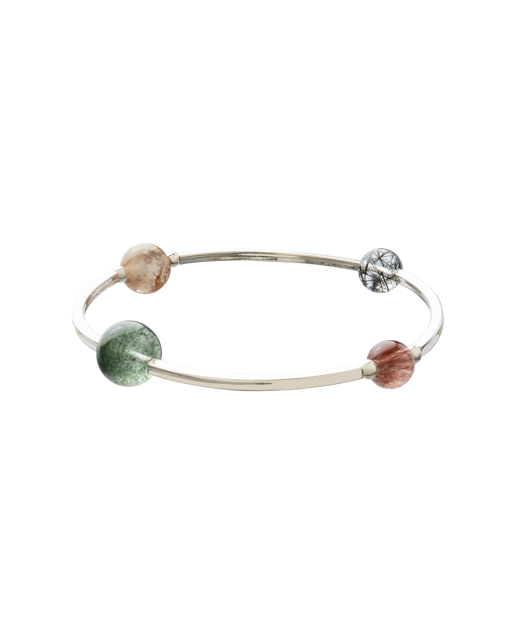 4Play Bangle featuring four luminous gemstones encircled in sterling silver, showcasing unique natural beauty.