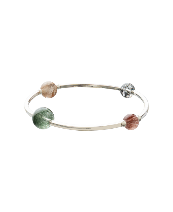 4Play Bangle featuring four luminous gemstones encircled in sterling silver, showcasing unique natural beauty.