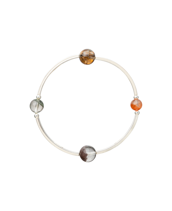 4Play Bangle featuring four luminous gemstones set in sterling silver, showcasing unique rutile designs.