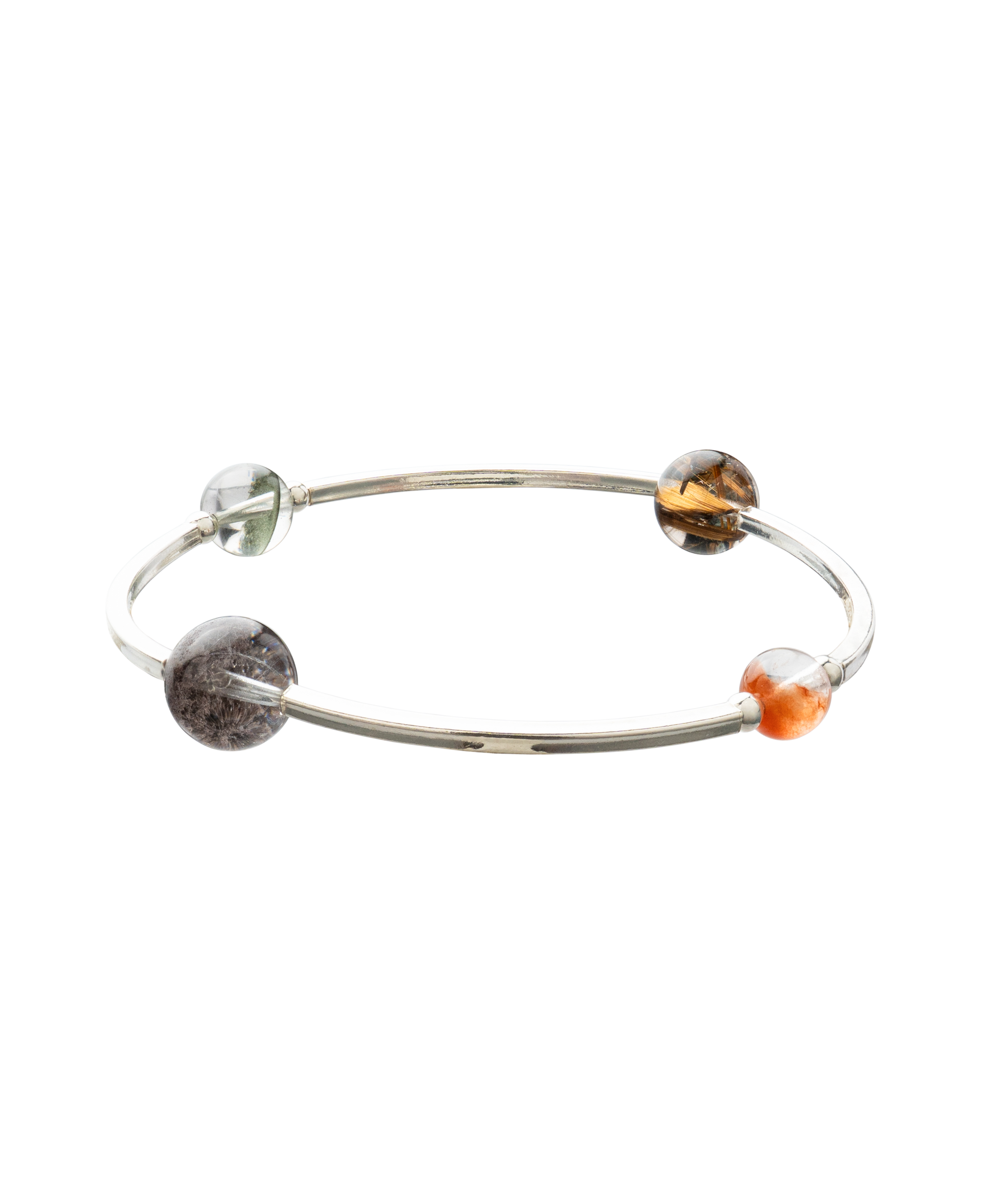 4Play Bangle featuring four unique gemstones encircled by sterling silver for a timeless design.