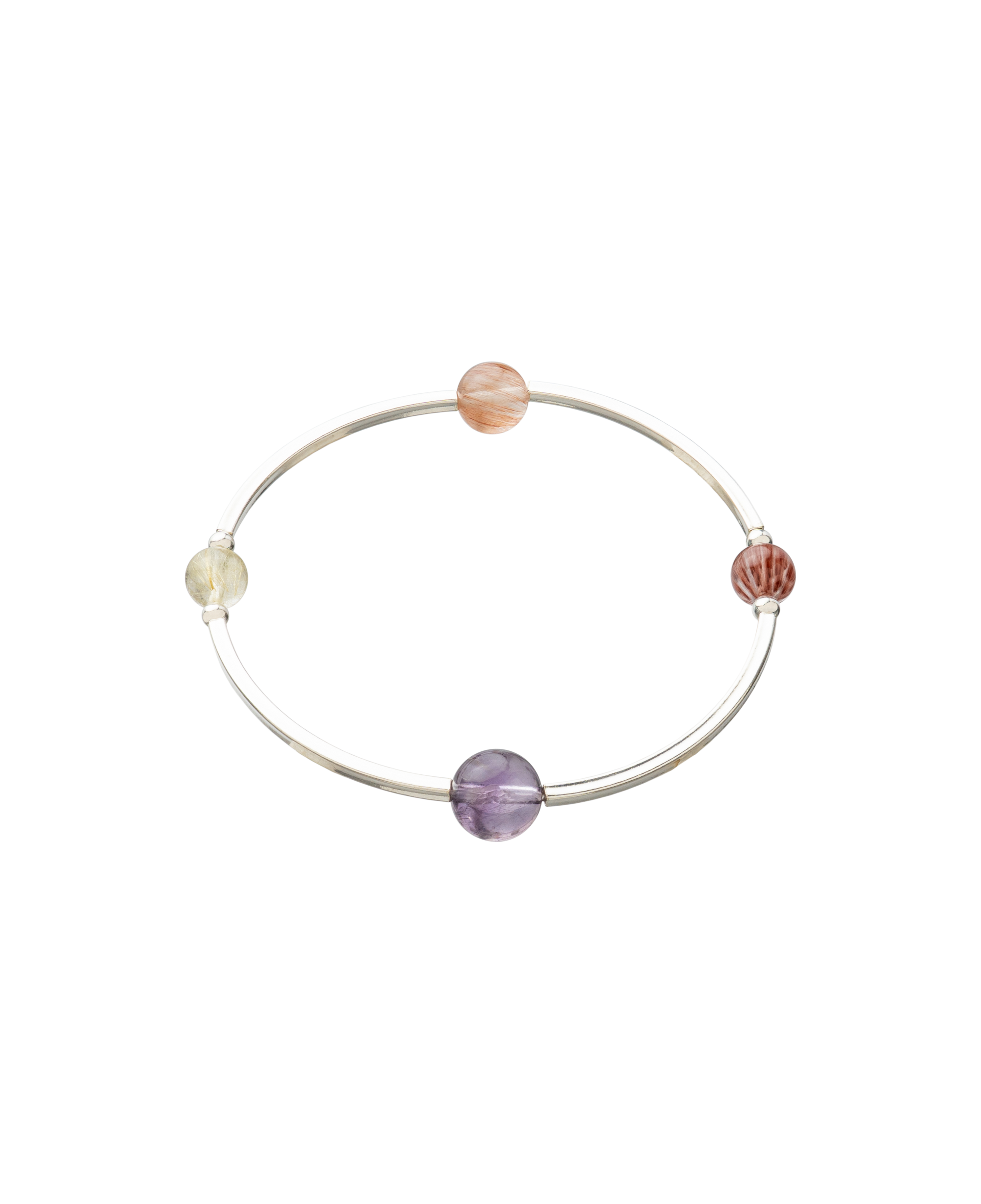 Elegant 4Play Bangle featuring four gemstones in sterling silver, showcasing natural beauty and unique designs.