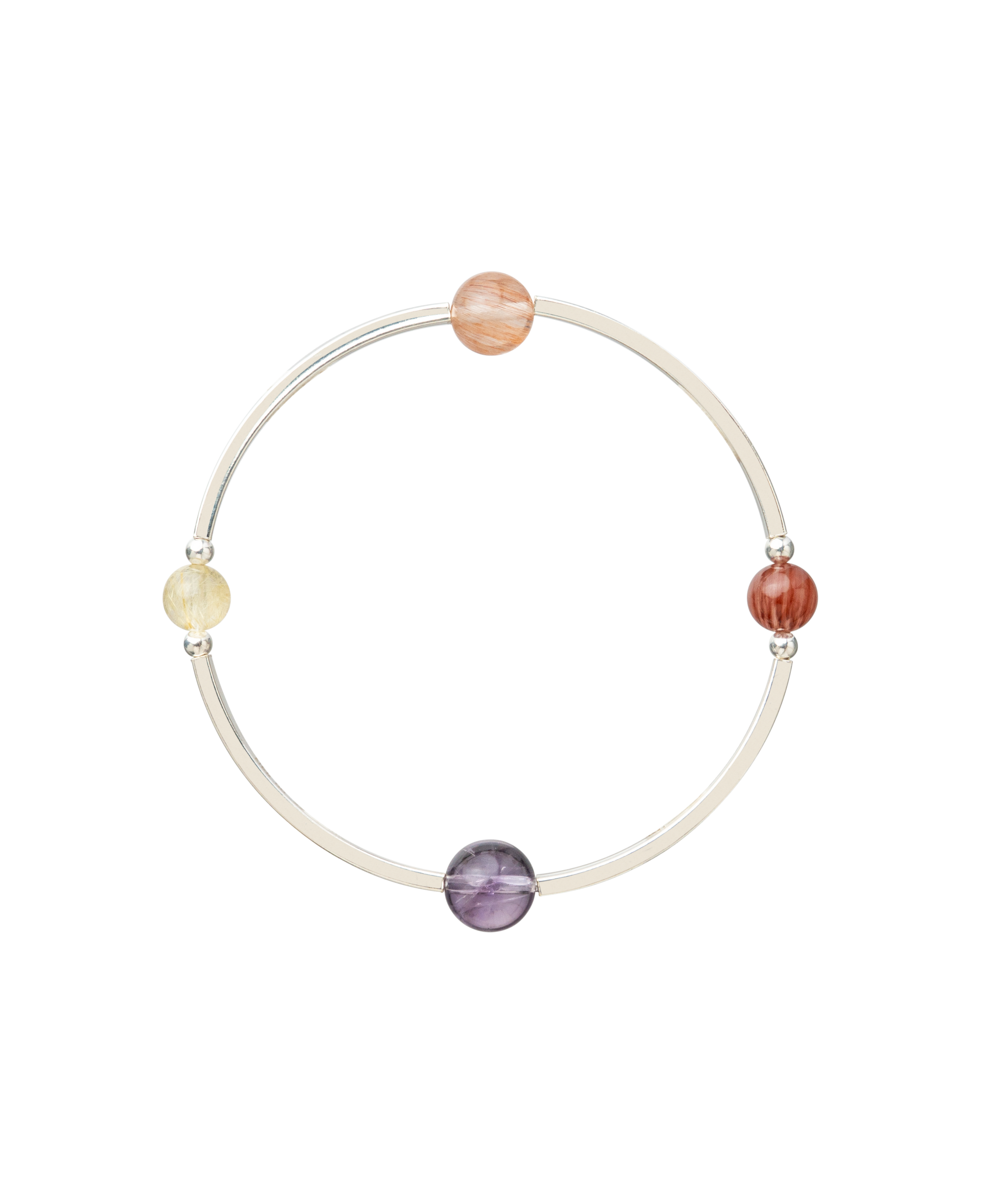4Play Bangle showcasing four vibrant gemstones on a sterling silver band, harmonizing beauty and playfulness.
