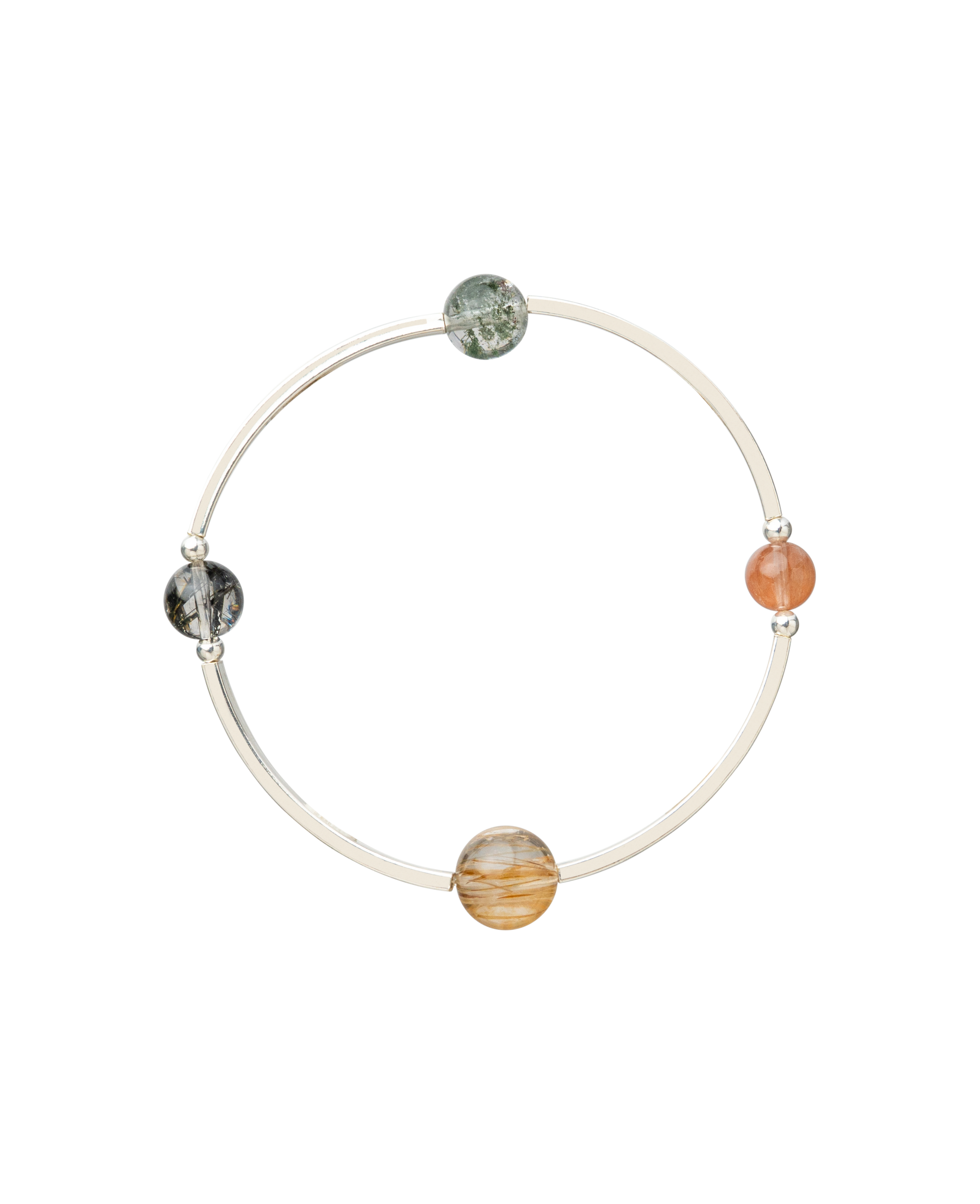 4Play Bangle featuring four vibrant gemstones encircled by sterling silver, showcasing nature's beauty.