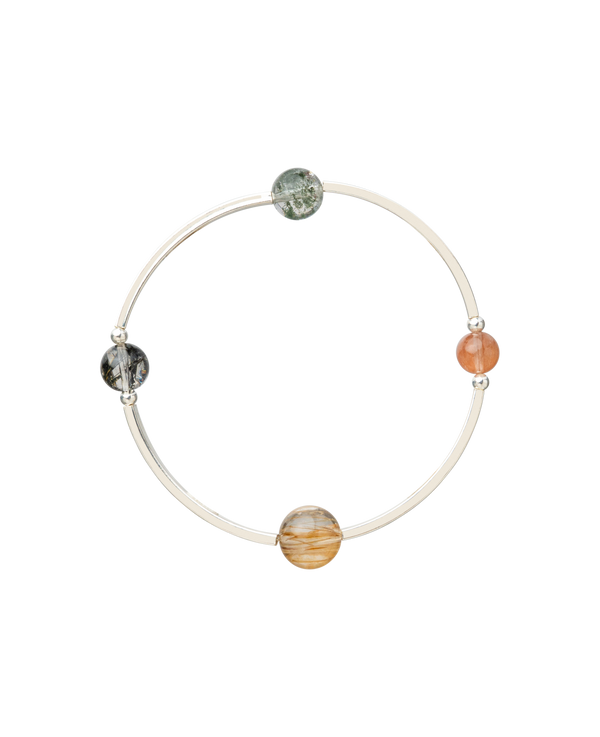 4Play Bangle featuring four vibrant gemstones encircled by sterling silver, showcasing nature's beauty.