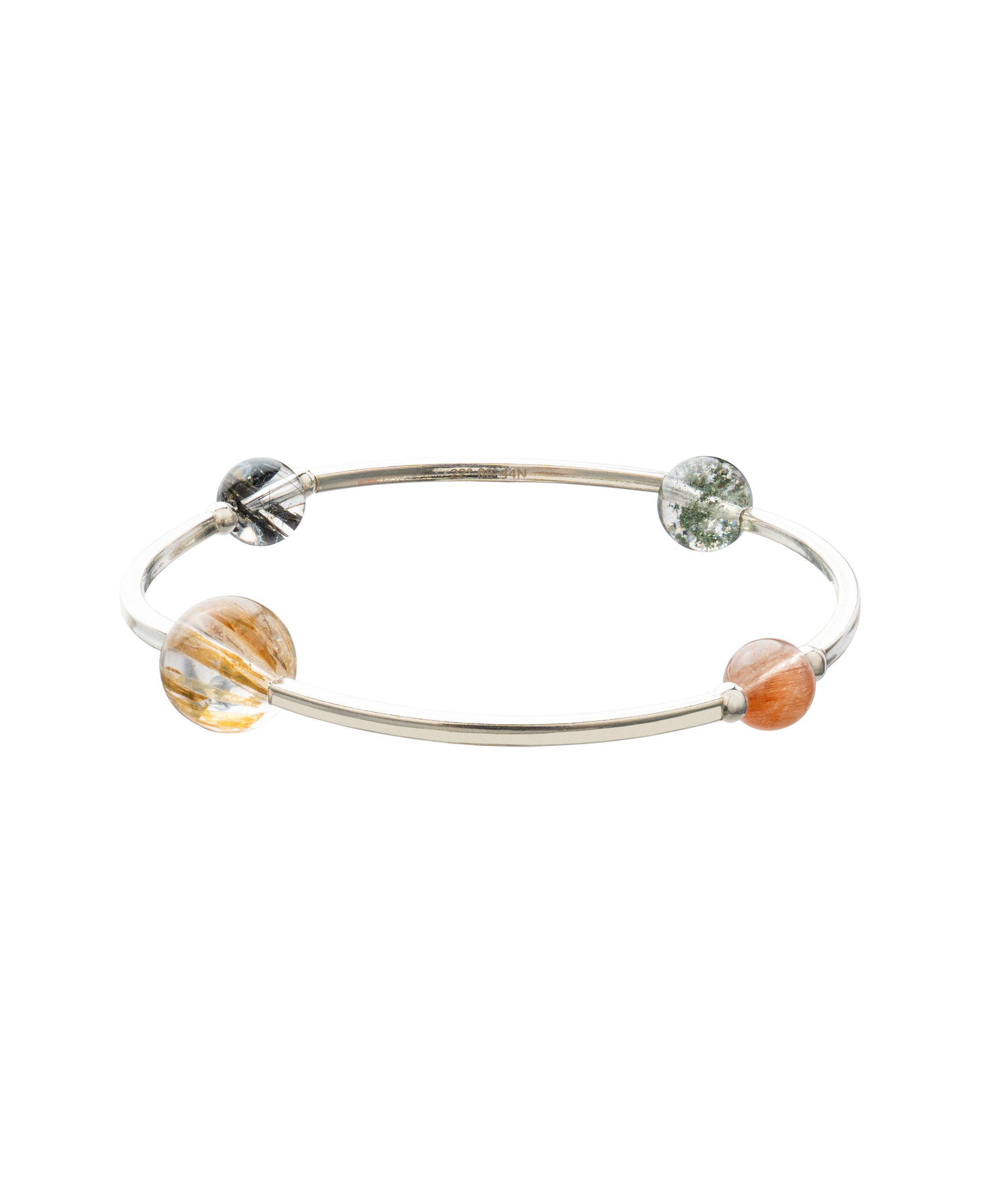 4Play Bangle showcasing four luminous gemstones encircled by sterling silver in a timeless design.
