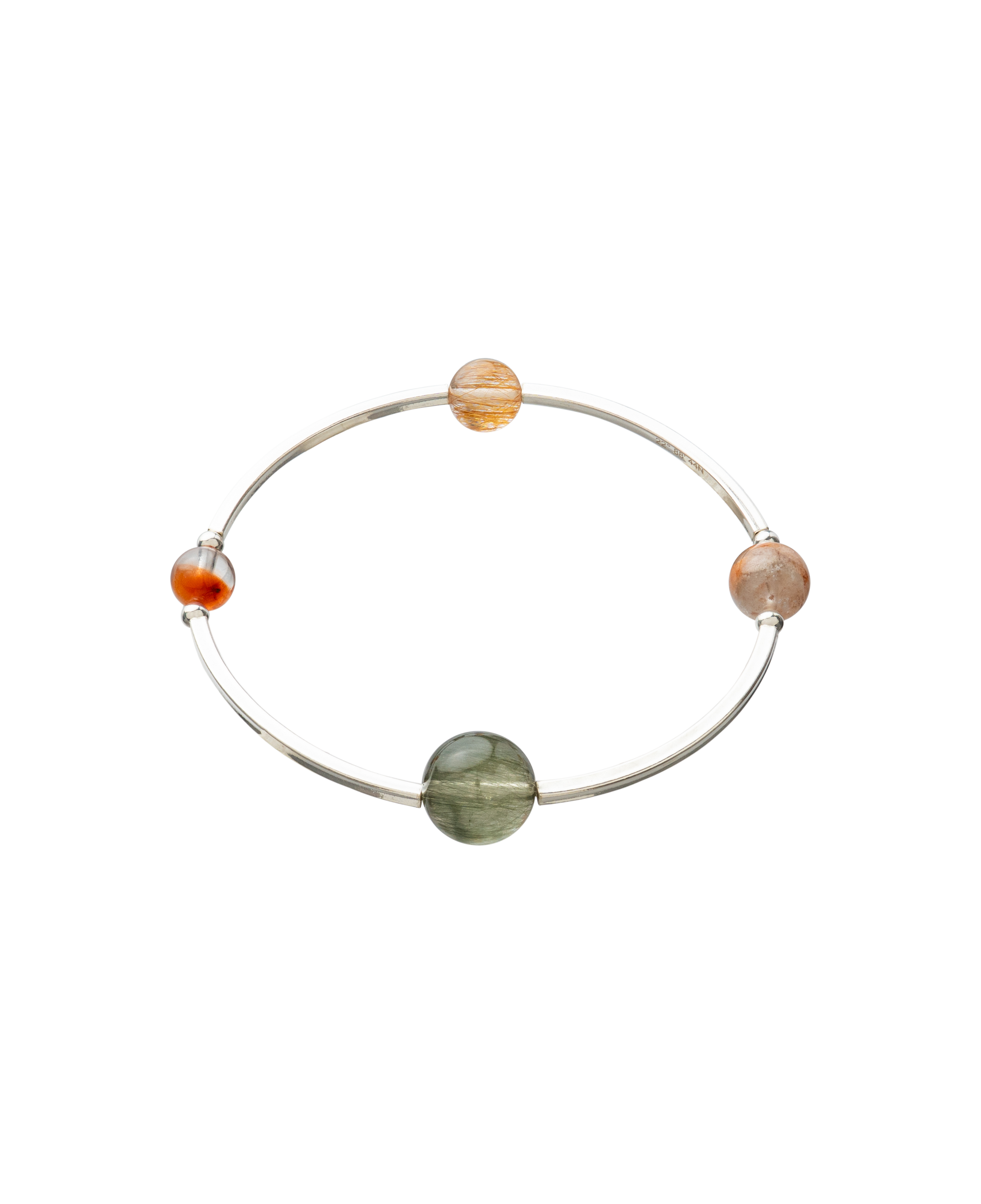 4Play Bangle with four colorful gemstones encircled by sterling silver, showcasing nature’s beauty.