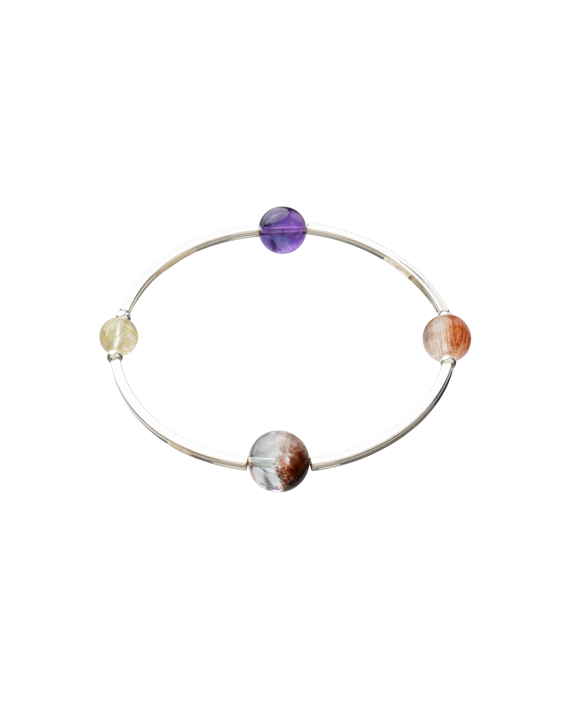 4Play Bangle featuring four colorful gemstones on a sterling silver band, showcasing unique natural beauty.
