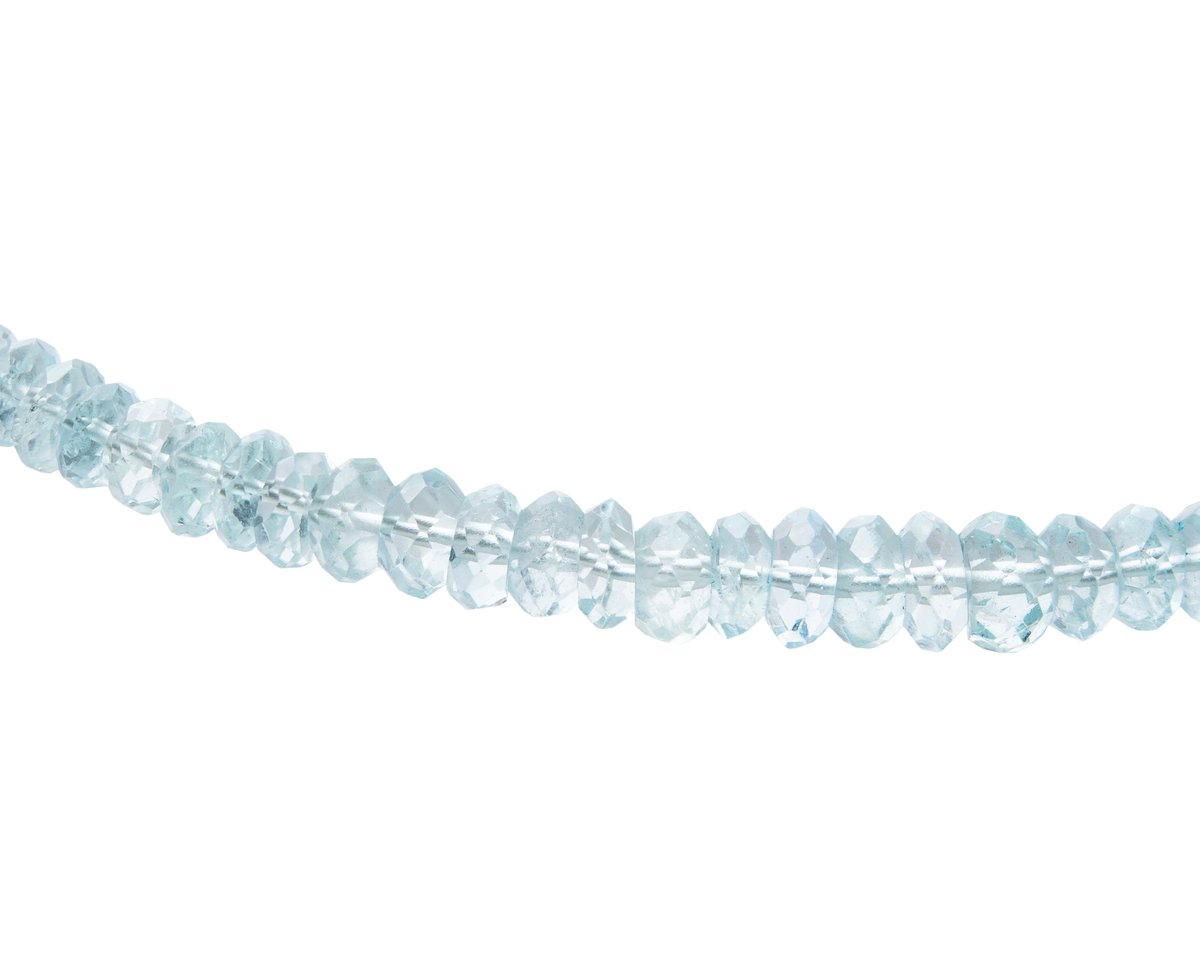 Aqua Mist Aquamarine Necklace featuring light blue faceted rondelle beads from Brazil.