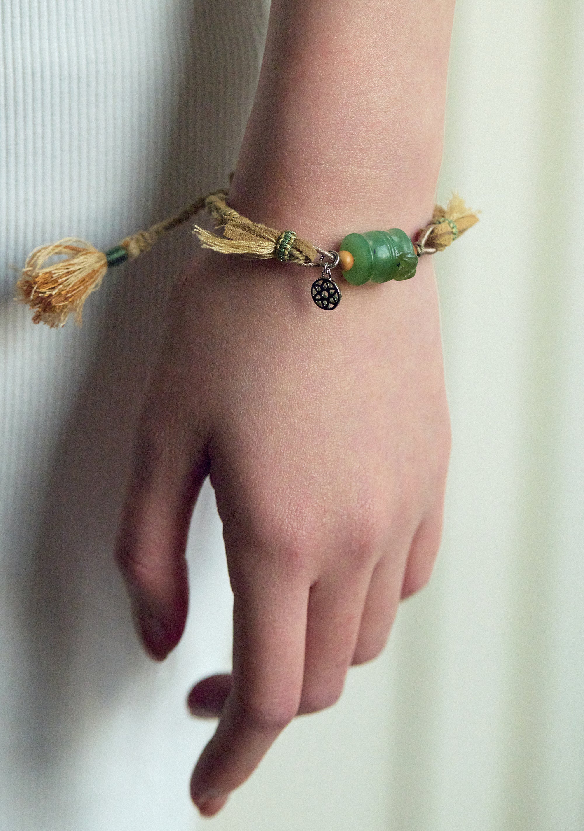 Nephrite Jade Green Bamboo Braid Bracelet