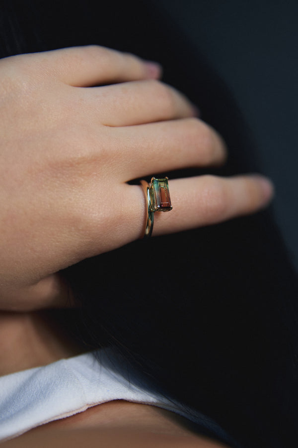 Bi-Color Tourmaline Floating Bar Ring