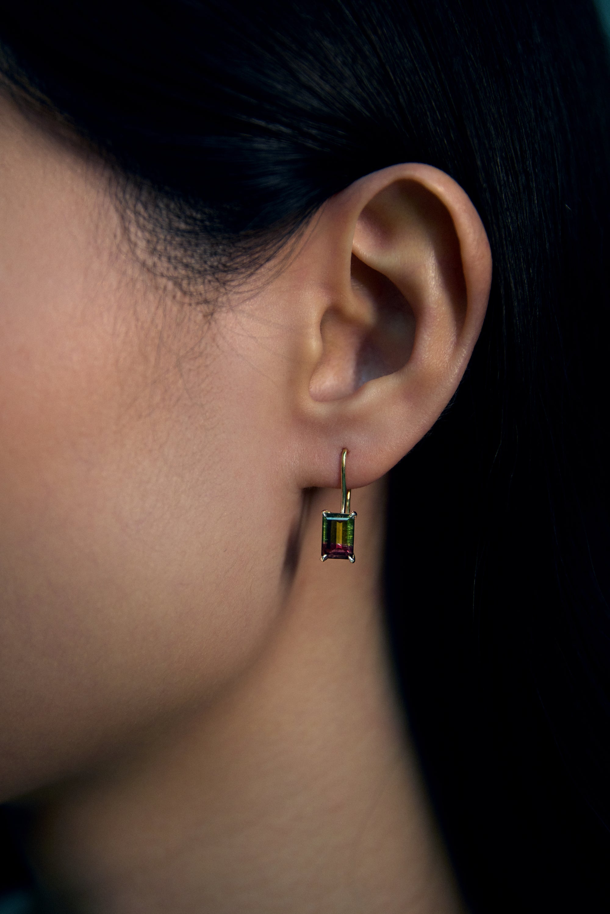 Bi-Color Tourmaline Ear Hook
