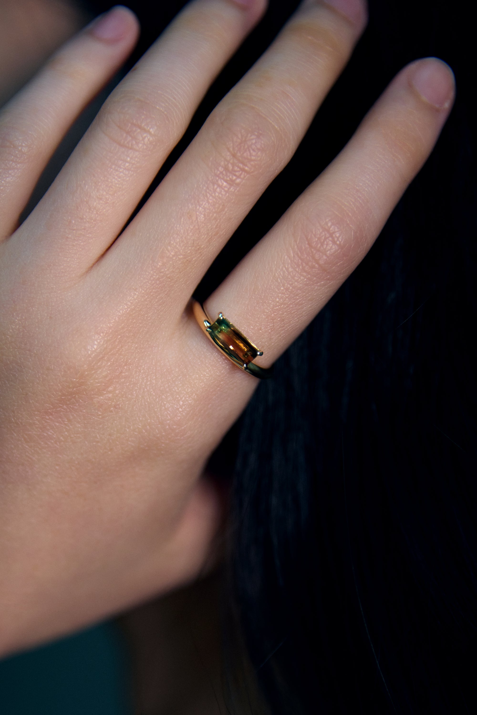 Bi-Color Tourmaline Floating Bar Ring