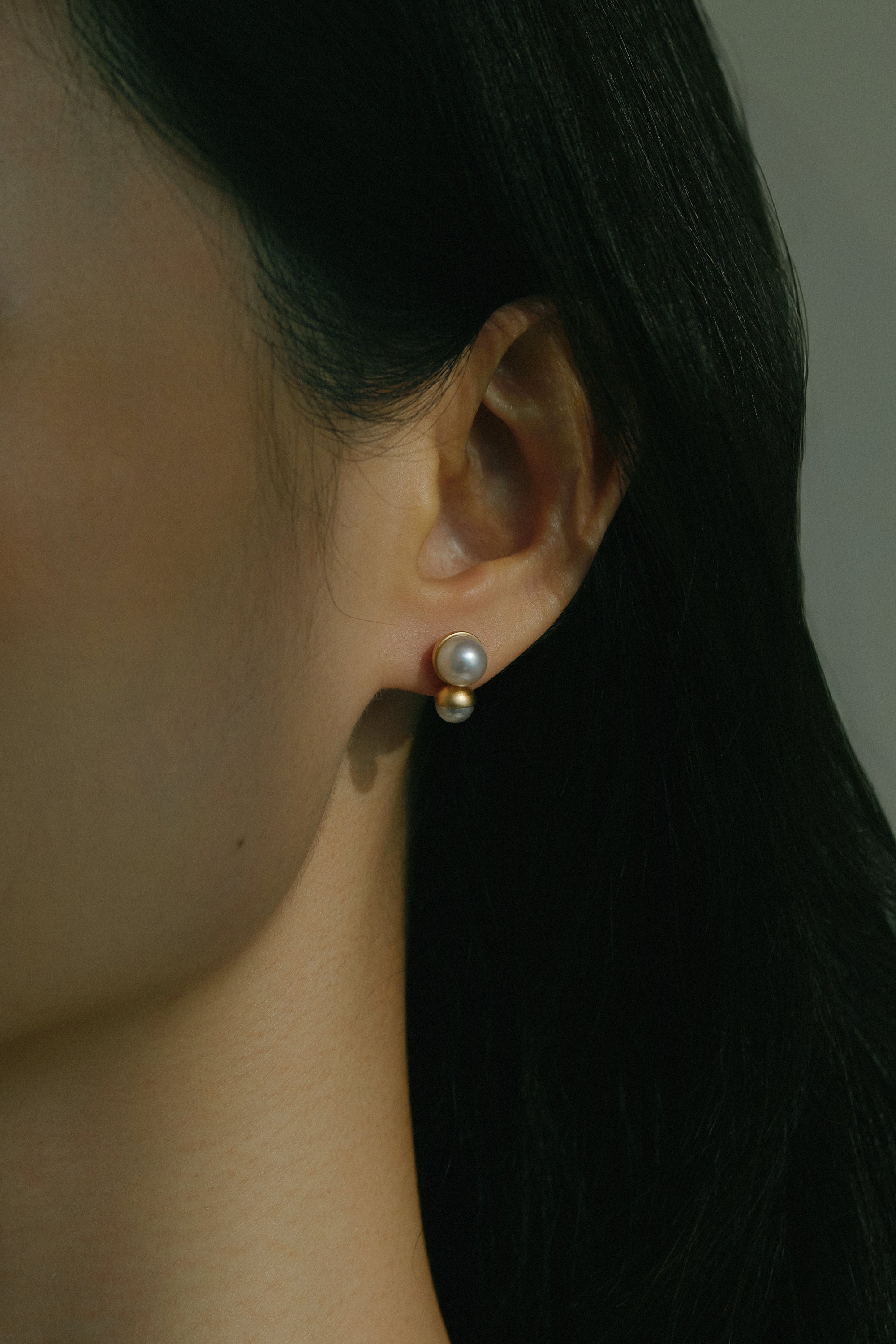 modern Akoya pearl ear studs from Yukimoto Bullet collection
