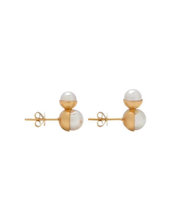 modern Akoya pearl ear studs from Yukimoto Bullet collection