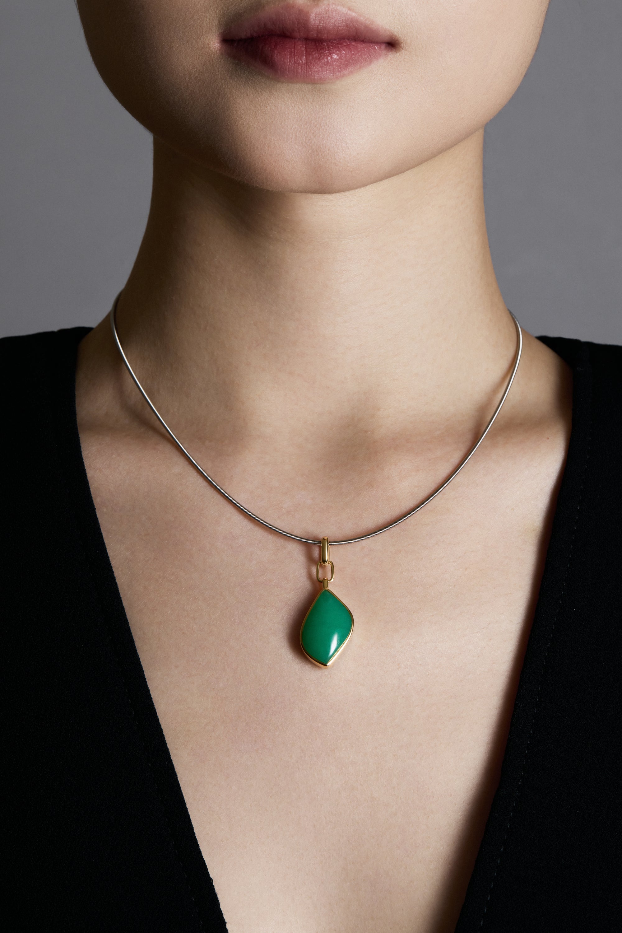 Chrysoprase Leaf Chain Pendant