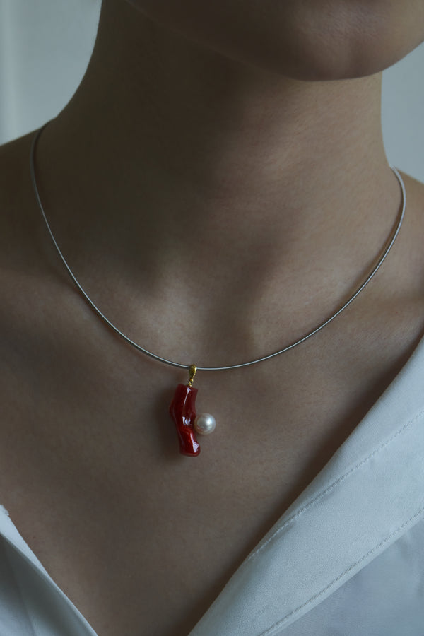 Coral Branch Pendant With Pearl