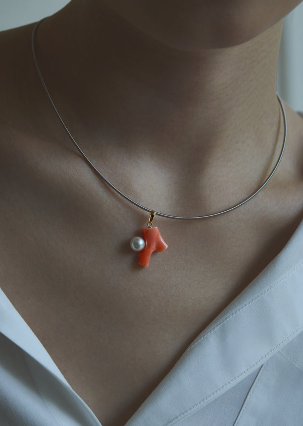 Coral Branch Pendant With Pearl