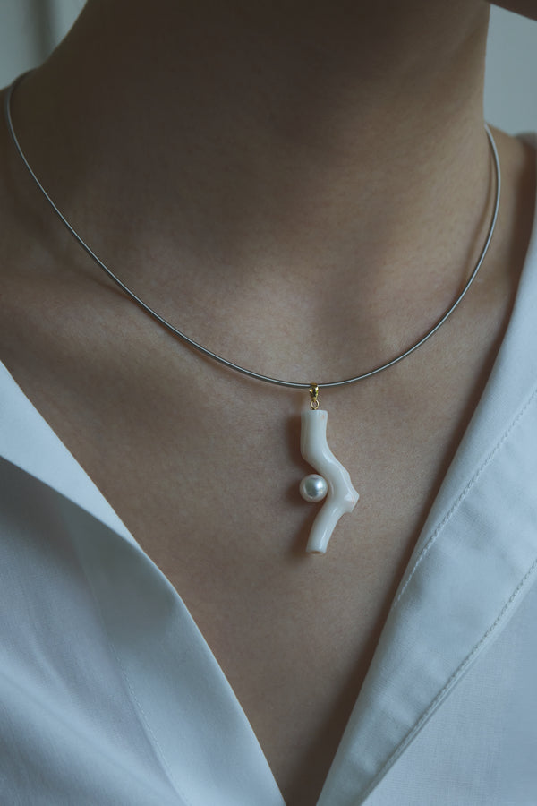 Coral Branch Pendant With Pearl