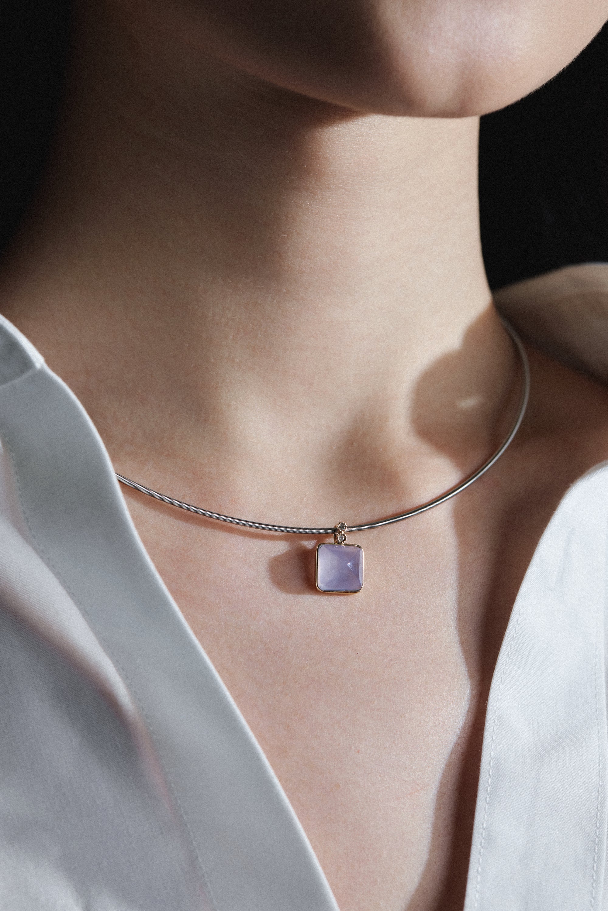 Argentina Blue Chalcedony Sugarloaf Diamond Pendant