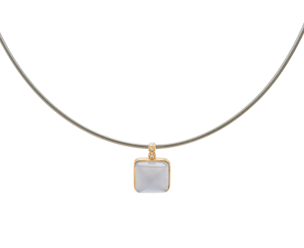 Argentina Blue Chalcedony Sugarloaf Diamond Pendant