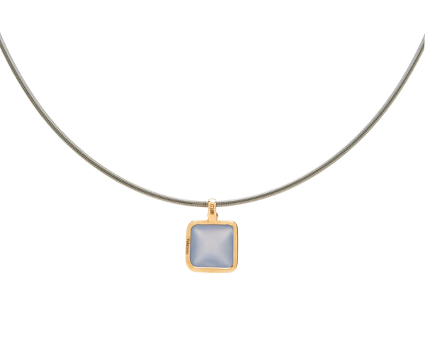 Argentina Blue Chalcedony Sugarloaf Diamond Pendant