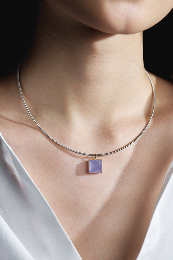 Argentina Blue Chalcedony Sugarloaf Diamond Pendant