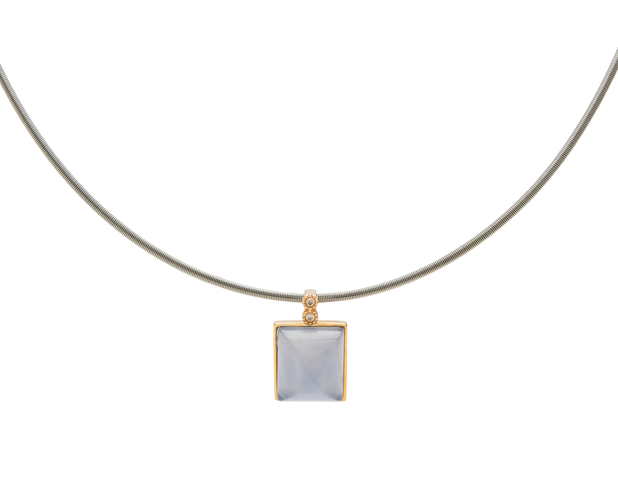 Argentina Blue Chalcedony Sugarloaf Diamond Pendant