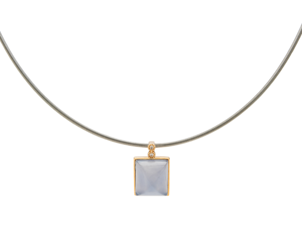 Argentina Blue Chalcedony Sugarloaf Diamond Pendant