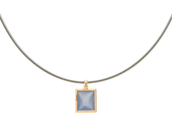 Argentina Blue Chalcedony Sugarloaf Diamond Pendant