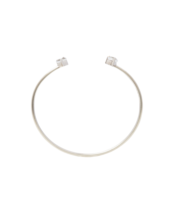White Noise Echo Bangle made of high-polished sterling silver with rock crystal accents.