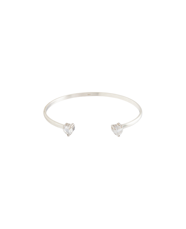 White Noise Echo Bangle made of high-polished sterling silver with two crystal hearts.