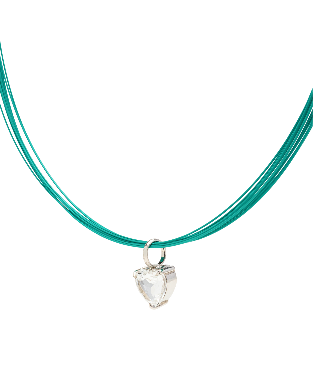 White Noise Beat Pendant Necklace featuring a crystal heart pendant on a turquoise wire.