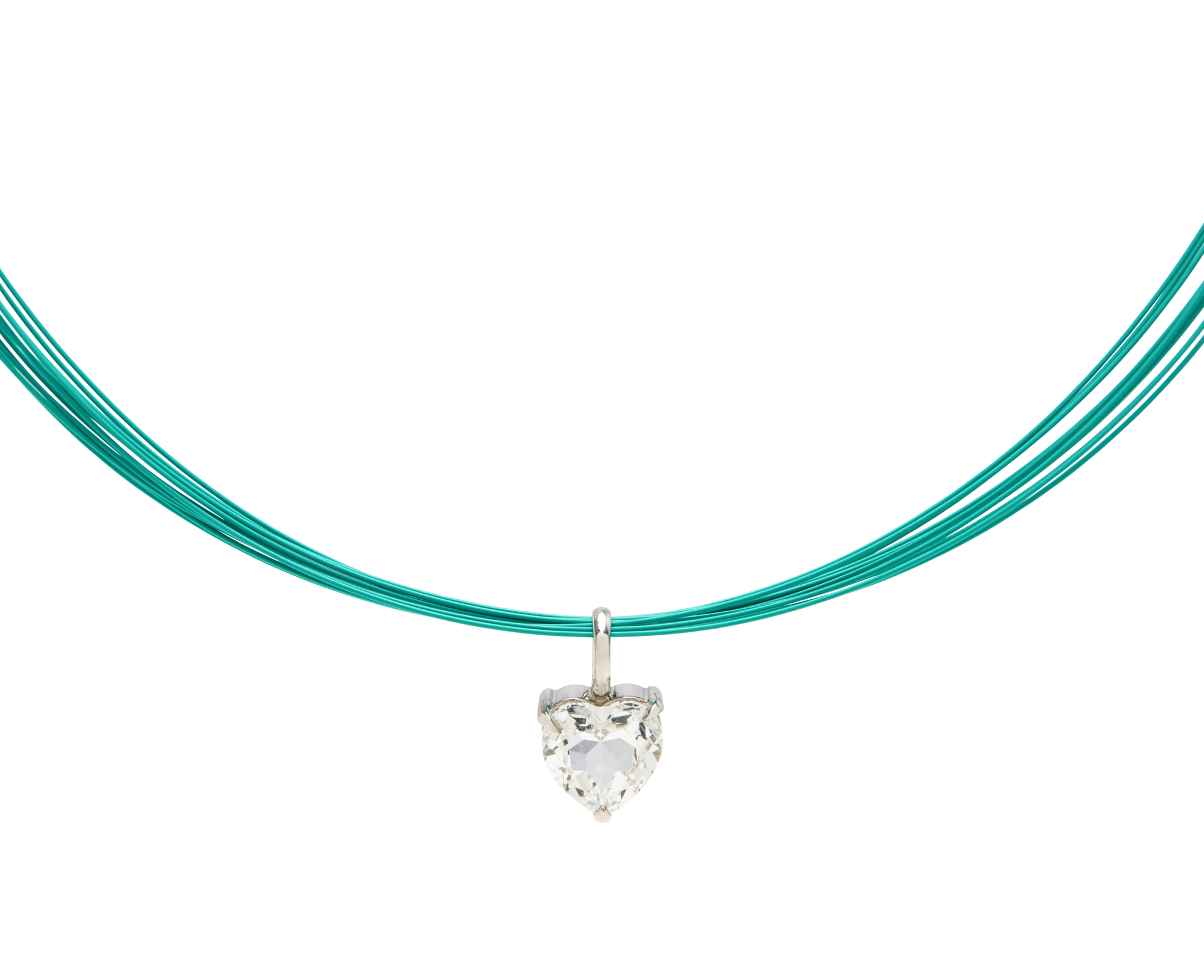White Noise Beat Pendant Necklace featuring a crystal-clear heart pendant on a multi-strand necklace.