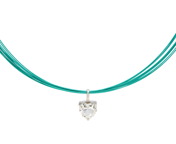 White Noise Beat Pendant Necklace featuring a crystal-clear heart pendant on a multi-strand necklace.