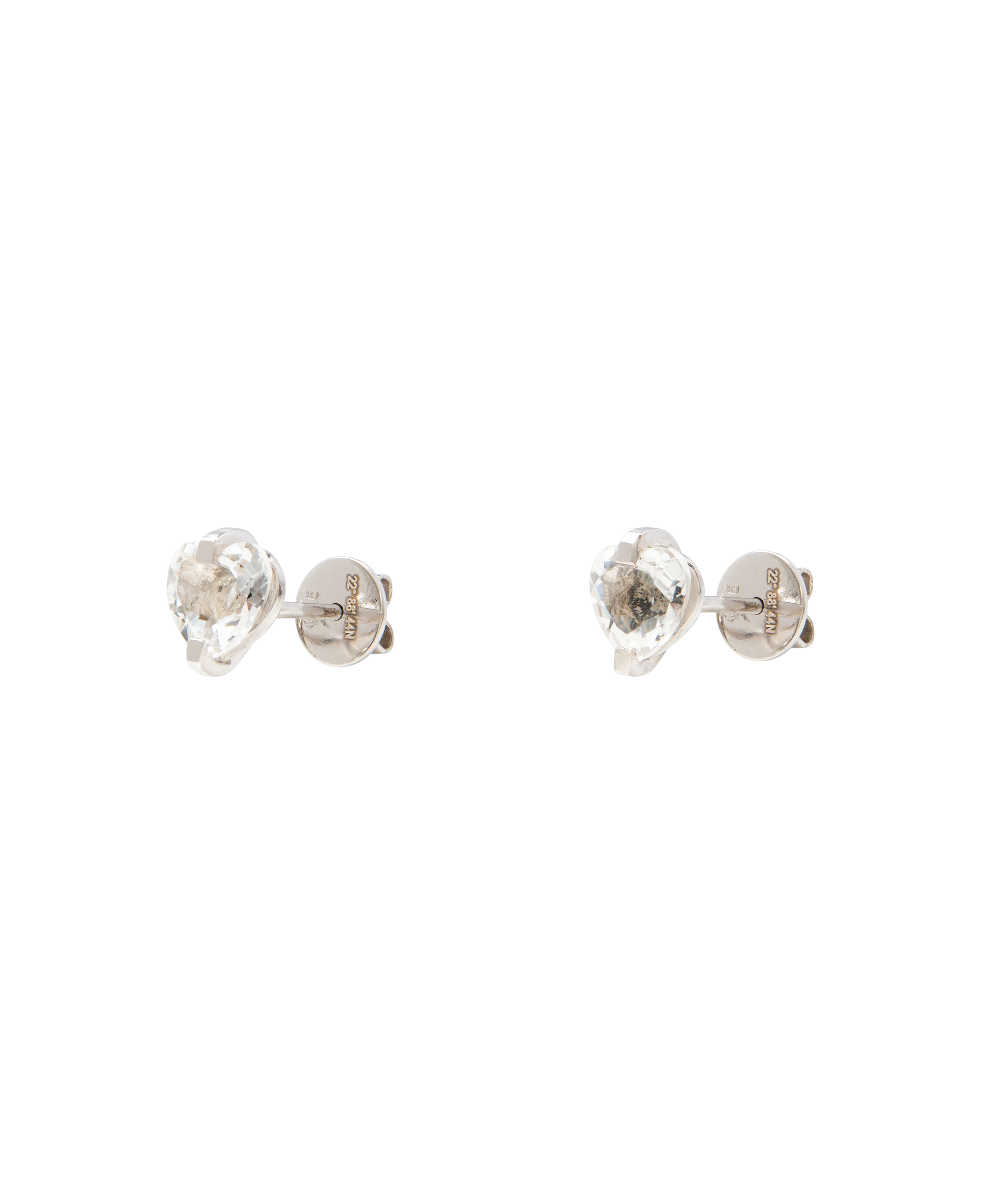 White Noise Pulse Studs featuring hand-cut rock crystals in sterling silver, capturing light beautifully.