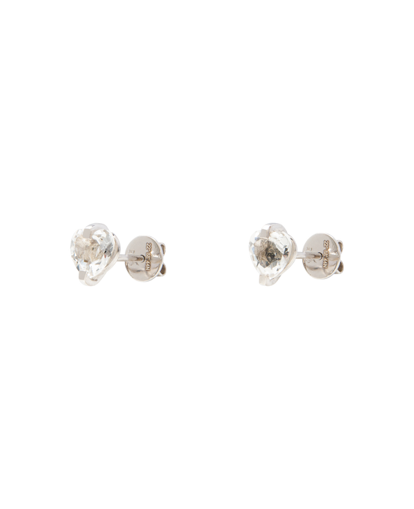 White Noise Pulse Studs featuring hand-cut rock crystals in sterling silver, capturing light beautifully.