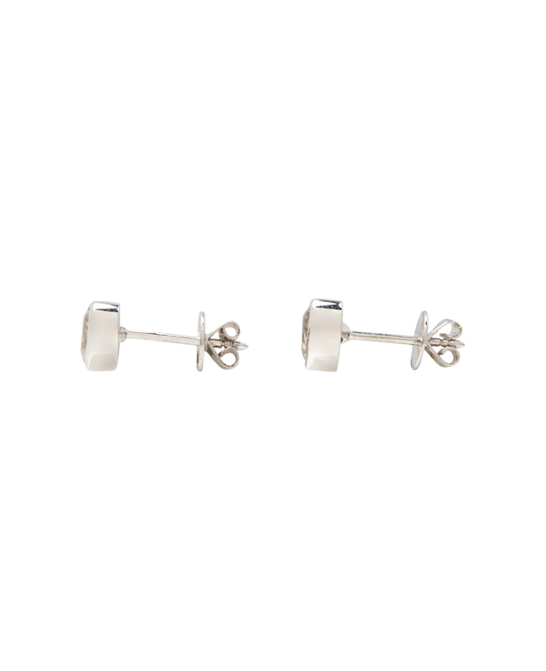 White Noise Frame Studs featuring a continuous sterling silver bezel and brilliant-cut rock crystal.