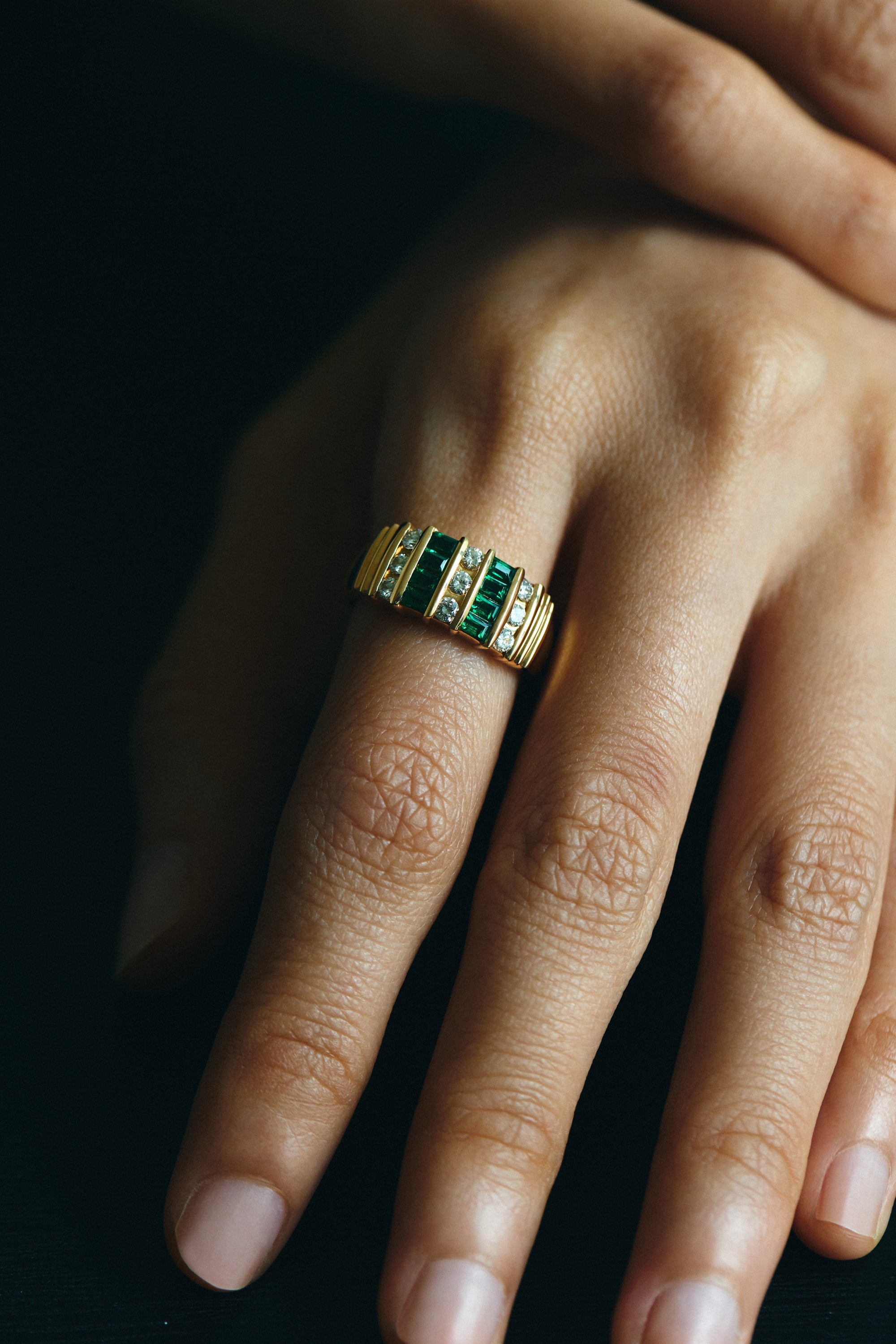 Channel-Set Muzo Emerald & Diamond Bang Ring