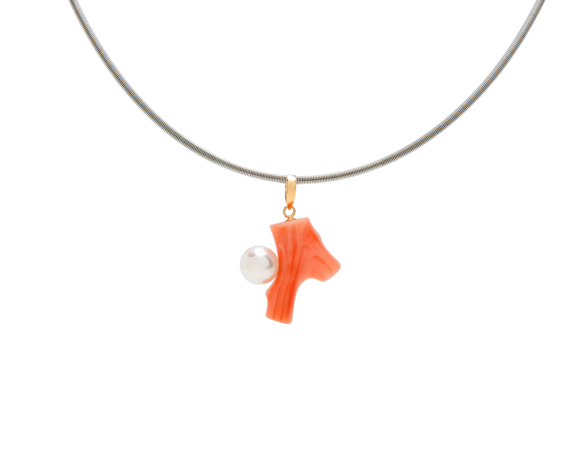 Coral Branch Pendant With Pearl