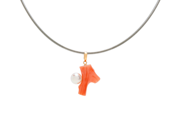 Coral Branch Pendant With Pearl