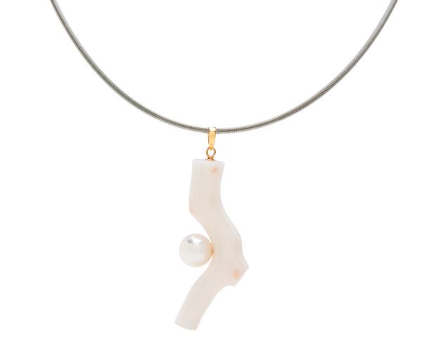 Coral Branch Pendant With Pearl