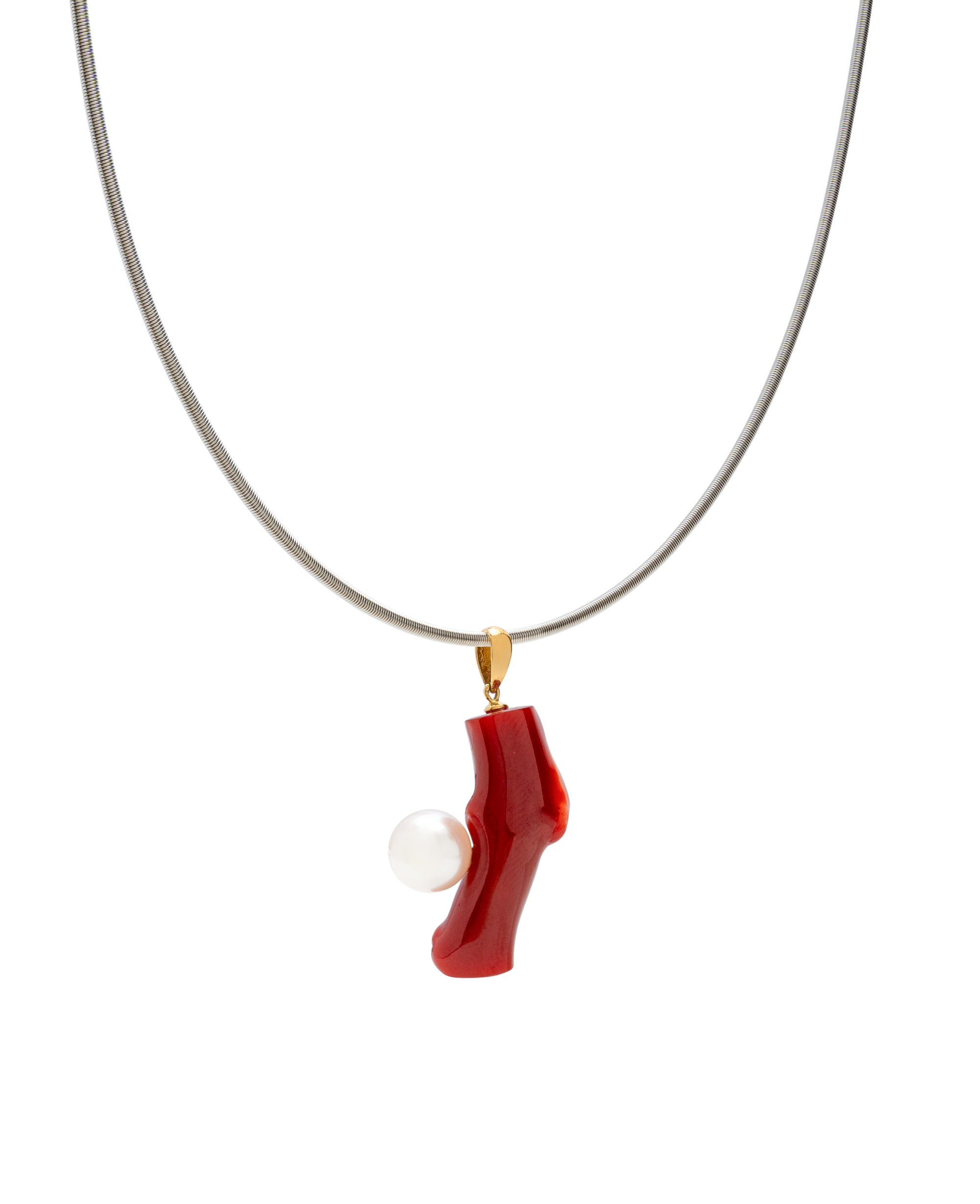 Coral Branch Pendant With Pearl