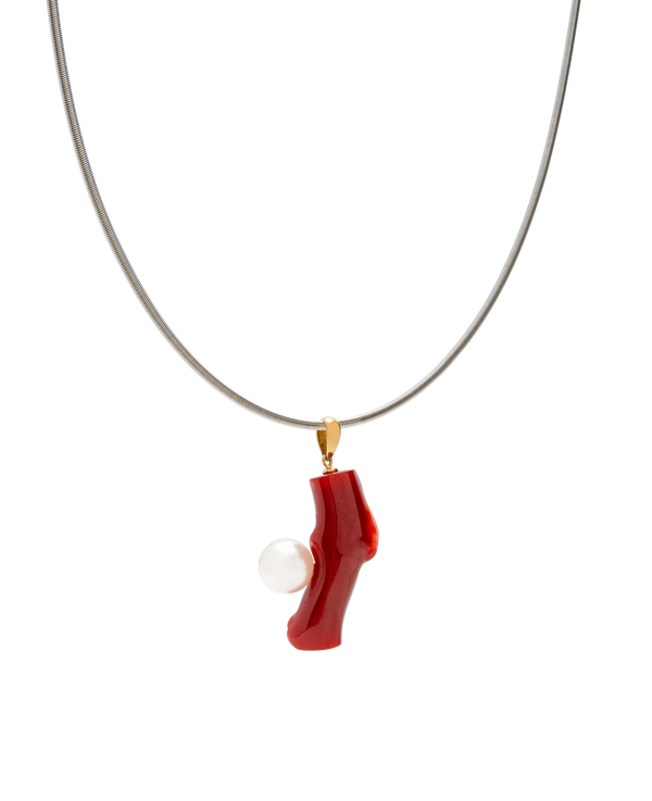 Coral Branch Pendant With Pearl