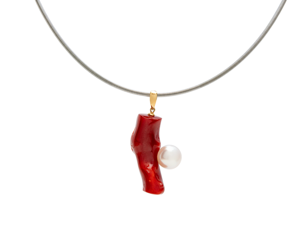 Coral Branch Pendant With Pearl