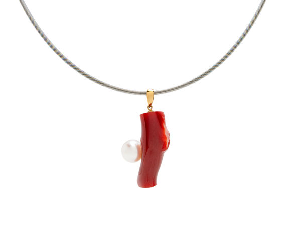 Coral Branch Pendant With Pearl