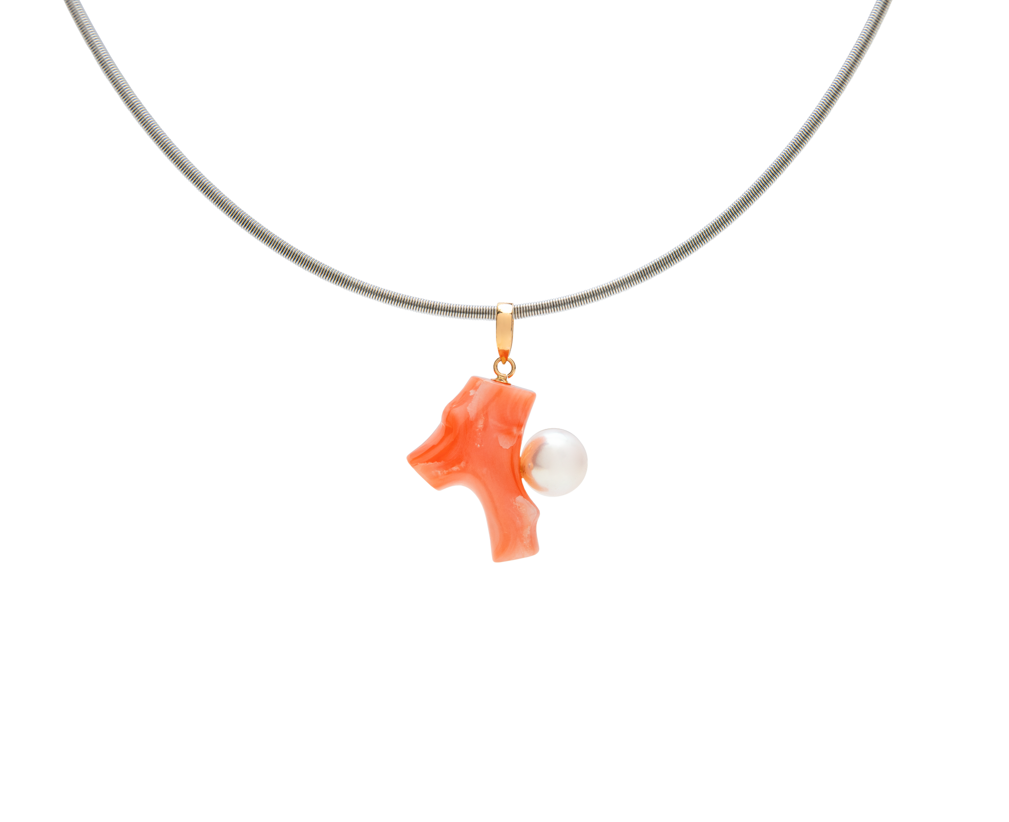Coral Branch Pendant With Pearl