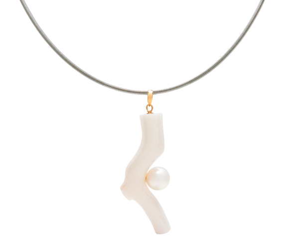 Coral Branch Pendant With Pearl